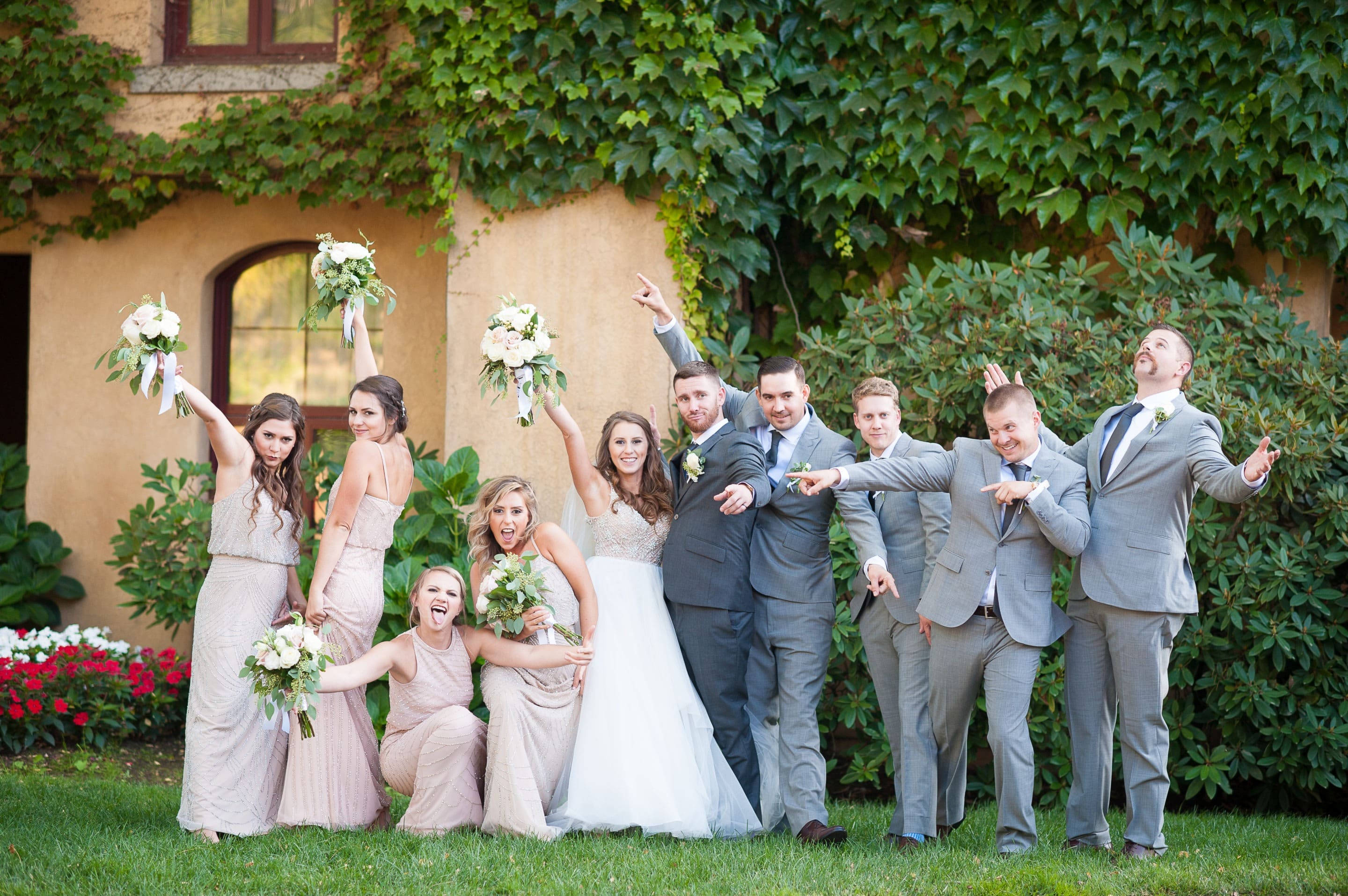 A wedding party celebrates at a customized, all-inclusive California wedding planned by Blissful Events.